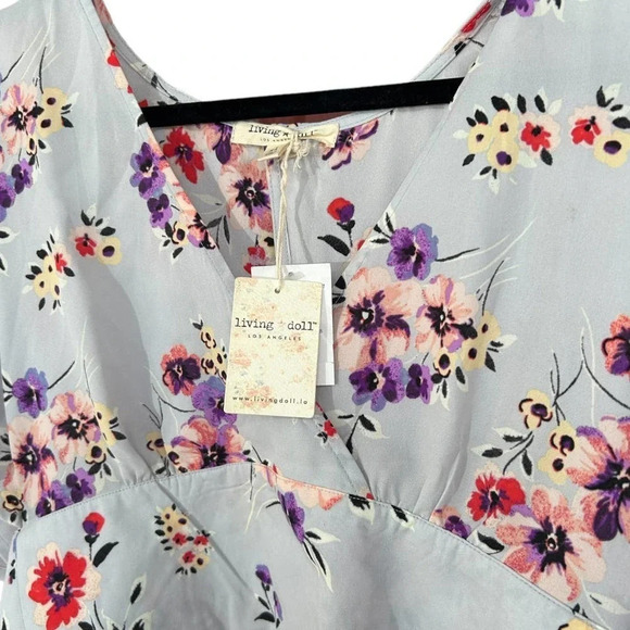 NWT Living Doll Women's Floral Crop Top Tie Back Size XL - Picture 4 of 6